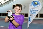 3 January 2022; David Somers with his medal after the Boys U12 Singles Final match against James McMillan during the Shared Access National Indoor Tennis Championships 2022 at David Lloyd Riverview in Dublin. Photo by Sam Barnes/Sportsfile