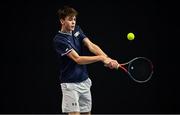 3 January 2022; Reese McCann during the Boys U16 Singles Final match against Christian Doherty during the Shared Access National Indoor Tennis Championships 2022 at David Lloyd Riverview in Dublin. Photo by Sam Barnes/Sportsfile
