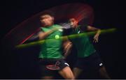3 January 2022; (EDITORS NOTE: Image created using the multiple exposure function in camera) Ammar Elamin during the Senior Mens Singles Final match against Thomas Brennan during the Shared Access National Indoor Tennis Championships 2022 at David Lloyd Riverview in Dublin. Photo by Sam Barnes/Sportsfile