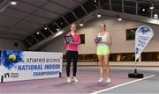 3 January 2022; Kate Gardiner, left, and Aisling O'Connor, pictured with their plates after their Senior Women's Singles Final match during the Shared Access National Indoor Tennis Championships 2022 at David Lloyd Riverview in Dublin. Photo by Sam Barnes/Sportsfile