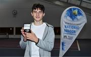 3 January 2022; Daniel Borisov pictured with his medal after the Boys U18 Singles Final match against Simon Janzen during the Shared Access National Indoor Tennis Championships 2022 at David Lloyd Riverview in Dublin. Photo by Sam Barnes/Sportsfile