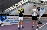 3 January 2022; Simon Janzen, left, and Daniel Borizov, pictured with their medals after the Boys U18 Singles Final match during the Shared Access National Indoor Tennis Championships 2022 at David Lloyd Riverview in Dublin. Photo by Sam Barnes/Sportsfile