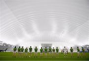 3 January 2022; The Leitrim team before the Connacht FBD League Preliminary Round match between Leitrim and Sligo at the NUI Galway Connacht GAA Air Dome in Bekan, Mayo. Photo by Ramsey Cardy/Sportsfile