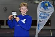 3 January 2022; Zac Naughton pictured with medal after his Boys U14 Singles Final match against Eoghan Jennings during the Shared Access National Indoor Tennis Championships 2022 at David Lloyd Riverview in Dublin. Photo by Sam Barnes/Sportsfile