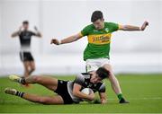 3 January 2022; Gavin Gorman of Sligo in action against Shane Quinn of Leitrim during the Connacht FBD League Preliminary Round match between Leitrim and Sligo at the NUI Galway Connacht GAA Air Dome in Bekan, Mayo. Photo by Ramsey Cardy/Sportsfile