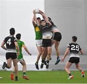 3 January 2022; Pat Hughes, left, and Adrian Cummins of Sligo in action against Pearce Dolan of Leitrim during the Connacht FBD League Preliminary Round match between Leitrim and Sligo at the NUI Galway Connacht GAA Air Dome in Bekan, Mayo. Photo by Ramsey Cardy/Sportsfile