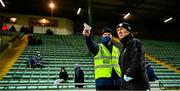 5 January 2022; Munster Council sideline steward Tom Martin explains the new sideline rules to Kerry manager Jack O'Connor before the McGrath Cup Group B match between Kerry and Limerick at Austin Stack Park in Tralee, Kerry. Photo by Brendan Moran/Sportsfile