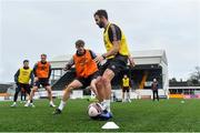 6 January 2022; Dundalk players Robbie Benson, centre, and Mark Hanratty during a Dundalk pre-season training session at Oriel Park in Dundalk, Louth. Photo by Seb Daly/Sportsfile