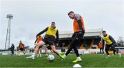 6 January 2022; Dundalk players Darragh Leahy, right, and Brian Gartland during a Dundalk pre-season training session at Oriel Park in Dundalk, Louth. Photo by Seb Daly/Sportsfile
