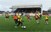 6 January 2022; Dundalk players Ryan O'Kane, centre, and Mayowa Animasahun, left, during a Dundalk pre-season training session at Oriel Park in Dundalk, Louth. Photo by Seb Daly/Sportsfile