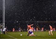 6 January 2022; Thomas Galligan of Cavan in action against Aaron McKay of Armagh during the Dr McKenna Cup Round 1 match between Cavan and Armagh at Kingspan Breffni in Cavan. Photo by David Fitzgerald/Sportsfile