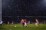 6 January 2022; Thomas Galligan of Cavan in action against Aaron McKay of Armagh during the Dr McKenna Cup Round 1 match between Cavan and Armagh at Kingspan Breffni in Cavan. Photo by David Fitzgerald/Sportsfile