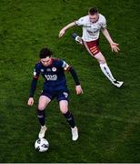 28 November 2021; Alfie Lewis of St Patrick's Athletic and Ross Tierney of Bohemians during the Extra.ie FAI Cup Final match between Bohemians and St Patrick's Athletic at Aviva Stadium in Dublin. Photo by Ben McShane/Sportsfile
