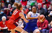 7 January 2022; Carrie Shepard of The Address UCC Glanmire in action against  Edel Thornton of Singleton Supervalu Brunell during the InsureMyHouse.ie Paudie O’Connor Cup semi-final match between The Address UCC Glanmire and Singleton's SuperValu Brunell at Neptune Stadium in Cork. Photo by Sam Barnes/Sportsfile