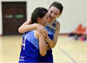 7 January 2022; Aine McKenna, left, and Amy Dooley of The Address UCC Glanmire celebrate after their side's victory in the InsureMyHouse.ie Paudie O’Connor Cup semi-final match between The Address UCC Glanmire and Singleton's SuperValu Brunell at Neptune Stadium in Cork. Photo by Sam Barnes/Sportsfile