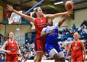 7 January 2022; Carrie Shepard of The Address UCC Glanmire attempts a lay-up under pressure from Shannon Ryan of Singleton Supervalu Brunell during the InsureMyHouse.ie Paudie O’Connor Cup semi-final match between The Address UCC Glanmire and Singleton's SuperValu Brunell at Neptune Stadium in Cork. Photo by Sam Barnes/Sportsfile