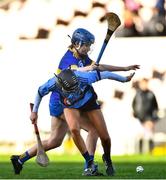 8 January 2022; Meave Sheridan of Gailltír in action against Mairead Daly of St Rynagh's during the 2020 AIB All-Ireland Intermediate Club Camogie Championship Final match between Gailltír and St Rynagh's at Semple Stadium in Thurles, Tipperary. Photo by Ben McShane/Sportsfile