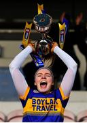 8 January 2022; St Rynagh's captain Grainne Dolan lifts the cup after the 2020 AIB All-Ireland Intermediate Club Camogie Championship Final match between Gailltír and St Rynagh's at Semple Stadium in Thurles, Tipperary. Photo by Ben McShane/Sportsfile