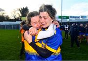 8 January 2022; Sinead Hanamy, left, and Helen Dolan of St Rynagh's celebrate after their side's victory in the 2020 AIB All-Ireland Intermediate Club Camogie Championship Final match between Gailltír and St Rynagh's at Semple Stadium in Thurles, Tipperary. Photo by Ben McShane/Sportsfile