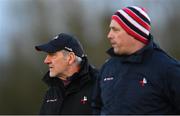 8 January 2022; Louth manager Mickey Harte, left, and selector Gavin Devlin during the O'Byrne Cup group A match between Longford and Louth at Rathcline GAA club in Lanesboro, Longford. Photo by Ramsey Cardy/Sportsfile