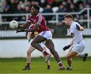 8 January 2022; Fola Ayorinde of Westmeath passes under pressure from Jack Sargent of Kildare during the O'Byrne Cup Group C match between Kildare and Westmeath at St Conleth's Park in Newbridge, Kildare. Photo by Piaras Ó Mídheach/Sportsfile