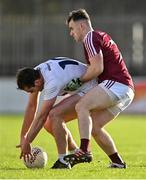 8 January 2022; Con Kavanagh of Kildare in action against Jamie Gonoud of Westmeath during the O'Byrne Cup Group C match between Kildare and Westmeath at St Conleth's Park in Newbridge, Kildare. Photo by Piaras Ó Mídheach/Sportsfile