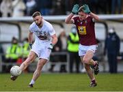 8 January 2022; Padraig Tuohy of Kildare in action against Conor Dillon of Westmeath during the O'Byrne Cup Group C match between Kildare and Westmeath at St Conleth's Park in Newbridge, Kildare. Photo by Piaras Ó Mídheach/Sportsfile