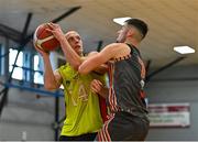 8 January 2022; Armand Vaikuls of IT Carlow in action against Adam Mullally of Drogheda Wolves during the President's Cup semi-final match between Drogheda Wolves and IT Carlow at Parochial Hall in Cork. Photo by Sam Barnes/Sportsfile