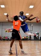8 January 2022; Tala Fam Thiam of UCC Demons is fouled by Keith Jordan Jr of EJ Sligo All-Stars during the President's Cup semi-final match between UCC Demons and EJ Sligo All-Stars at Parochial Hall in Cork. Photo by Sam Barnes/Sportsfile