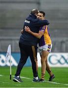 8 January 2022; Kilmacud Crokes manager Robbie Brennan celebrates with Craig Dias near the end of the AIB Leinster GAA Football Senior Club Championship Final match between Kilmacud Crokes and Naas at Croke Park in Dublin. Photo by Daire Brennan/Sportsfile