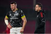 8 January 2022; Munster head coach Johann van Graan, left, and Peter O’Mahony of Munster before the United Rugby Championship match between Munster and Ulster at Thomond Park in Limerick. Photo by Stephen McCarthy/Sportsfile