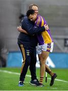 8 January 2022; Kilmacud Crokes manager Robbie Brennan celebrates with Craig Dias near the end of the AIB Leinster GAA Football Senior Club Championship Final match between Kilmacud Crokes and Naas at Croke Park in Dublin. Photo by Daire Brennan/Sportsfile