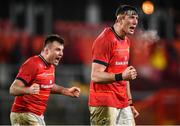 8 January 2022; Thomas Ahern, right, and Niall Scannell of Munster celebrate a turnover during the United Rugby Championship match between Munster and Ulster at Thomond Park in Limerick. Photo by Stephen McCarthy/Sportsfile