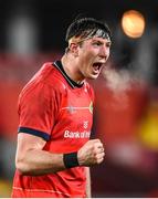 8 January 2022; Thomas Ahern of Munster celebrates a turnover during the United Rugby Championship match between Munster and Ulster at Thomond Park in Limerick. Photo by Stephen McCarthy/Sportsfile