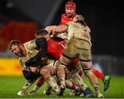8 January 2022; Duane Vermeulen of Ulster is tackled by Rory Scannell of Munster during the United Rugby Championship match between Munster and Ulster at Thomond Park in Limerick. Photo by Stephen McCarthy/Sportsfile