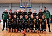 9 January 2022; The Portlaoise Panthers team and coaching staff before the Basketball Ireland Women's U20 semi-final match between Singleton Supervalu Brunell and Portlaoise Panthers at Parochial Hall in Cork. Photo by Sam Barnes/Sportsfile