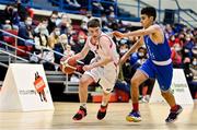 9 January 2022; Sean O'Flynn of Ballincollig BC in action against Daryl Cuff of UCC Demons during the Basketball Ireland Men's U20 Cup semi-final match between UCC Blue Demons and Ballincollig BC at Neptune Stadium in Cork. Photo by Brendan Moran/Sportsfile