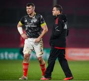 8 January 2022; Munster head coach Johann van Graan and Peter O’Mahony before the United Rugby Championship match between Munster and Ulster at Thomond Park in Limerick. Photo by Stephen McCarthy/Sportsfile