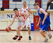 9 January 2022; Sean O'Flynn of Ballincollig BC in action against Jack O'Leary of UCC Demons during the Basketball Ireland Men's U20 Cup semi-final match between UCC Blue Demons and Ballincollig BC at Neptune Stadium in Cork. Photo by Brendan Moran/Sportsfile