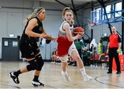 9 January 2022; Lauryn Homan of Singleton SuperValu Brunell in action against Hannah Collins of Portlaoise Panthers during the Basketball Ireland Women's U20 semi-final match between Singleton Supervalu Brunell and Portlaoise Panthers at Parochial Hall in Cork. Photo by Sam Barnes/Sportsfile