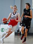 9 January 2022; Lauryn Homan of Singleton SuperValu Brunell in action against Lisa Blaney of Portlaoise Panthers during the Basketball Ireland Women's U20 semi-final match between Singleton Supervalu Brunell and Portlaoise Panthers at Parochial Hall in Cork. Photo by Sam Barnes/Sportsfile