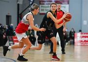9 January 2022; Lisa Blaney of Portlaoise Panthers in action against Kelly Sexton of Singleton SuperValu Brunell during the Basketball Ireland Women's U20 semi-final match between Singleton Supervalu Brunell and Portlaoise Panthers at Parochial Hall in Cork. Photo by Sam Barnes/Sportsfile