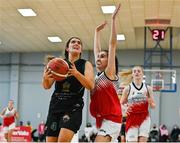 9 January 2022; Shauna Dooley of Portlaoise Panthers in action against Mia Finnegan of Singleton SuperValu Brunell during the Basketball Ireland Women's U20 semi-final match between Singleton Supervalu Brunell and Portlaoise Panthers at Parochial Hall in Cork. Photo by Sam Barnes/Sportsfile