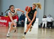 9 January 2022; Ciara Byrne of Portlaoise Panthers in action against Issy McSweeney of Singleton SuperValu Brunell during the Basketball Ireland Women's U20 semi-final match between Singleton Supervalu Brunell and Portlaoise Panthers at Parochial Hall in Cork. Photo by Sam Barnes/Sportsfile