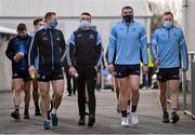 9 January 2022; Dublin players, from left, Conor Burke, Darragh Power, Daire Gray and John Bellew, before the Walsh Cup Senior Hurling round 1 match between Dublin and Antrim at Parnell Park in Dublin. Photo by Ramsey Cardy/Sportsfile