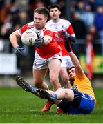 9 January 2022; Niall Daly of Pádraig Pearses in action against James Ruddy of Knockmore during the AIB Connacht GAA Football Senior Club Championship Final match between Knockmore and Pádraig Pearses at James Stephens Park in Ballina, Mayo. Photo by Piaras Ó Mídheach/Sportsfile