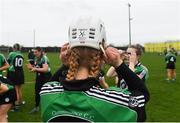 9 January 2022; Patrice Diggin of Clanmaurice puts on her helmet before the 2020 AIB All-Ireland Junior Club Camogie Championship Final match between Clanmaurice and Raharney at Moyne Templetuohy GAA Club in Templetuohy, Tipperary. Photo by Eóin Noonan/Sportsfile