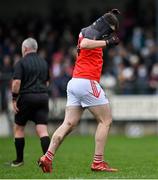 9 January 2022; Pádraig Pearses full-forward Hubert Darcy puts on a goalkeeper jersey as he makes his way to the goals to replace team-mate Paul Whelan, who was shown a black card, during the AIB Connacht GAA Football Senior Club Championship Final match between Knockmore and Pádraig Pearses at James Stephens Park in Ballina, Mayo. Photo by Piaras Ó Mídheach/Sportsfile