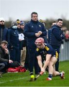 9 January 2022; Wexford manager Darragh Egan looks on as Cathal Dunbar takes a sideline cut during the Walsh Cup Senior Hurling round 1 match between Laois and Wexford at Kelly Daly Park in Rathdowney, Laois. Photo by David Fitzgerald/Sportsfile