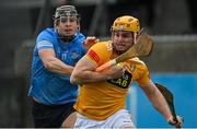 9 January 2022; Matthew Donnelly of Antrim in action against Seán Currie of Dublin during the Walsh Cup Senior Hurling round 1 match between Dublin and Antrim at Parnell Park in Dublin. Photo by Ramsey Cardy/Sportsfile
